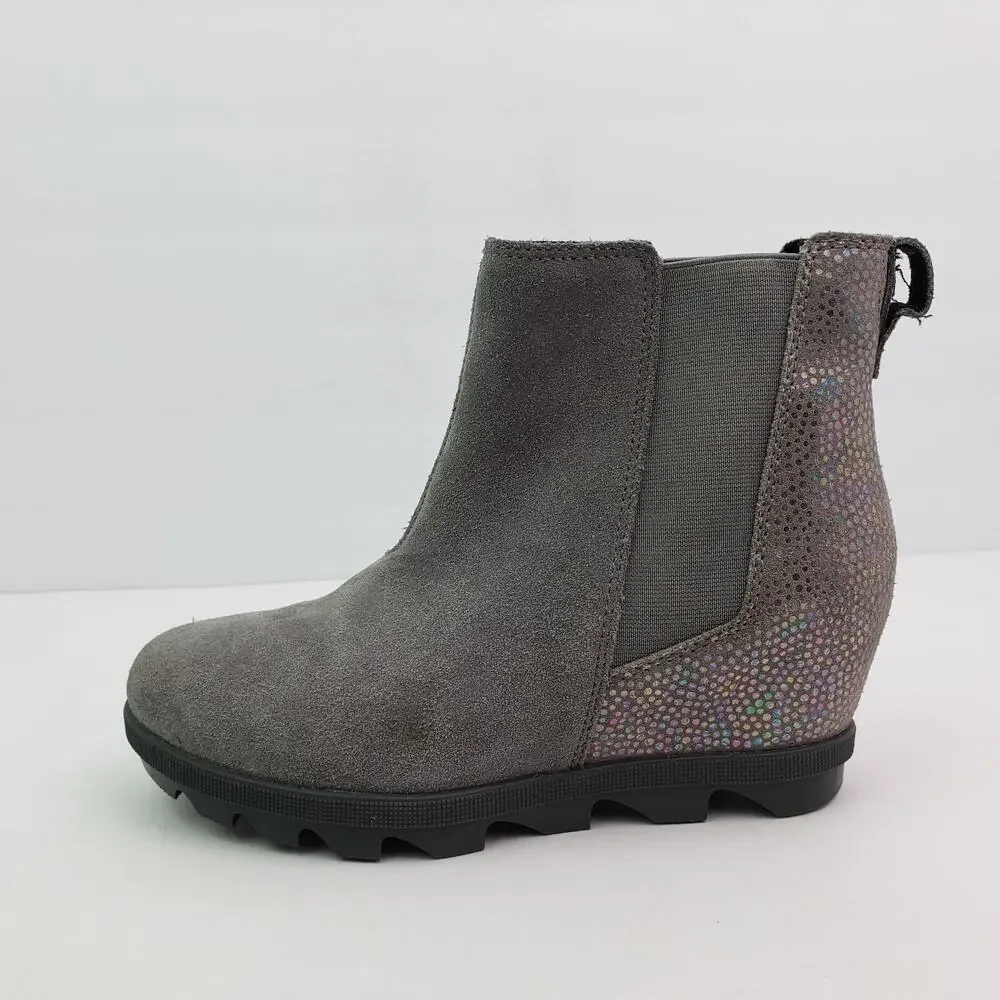 Sorel Joan Of Arctic Girls Size 3Y Gray Suede Hidden Wedge Chelsea Booties Boots
